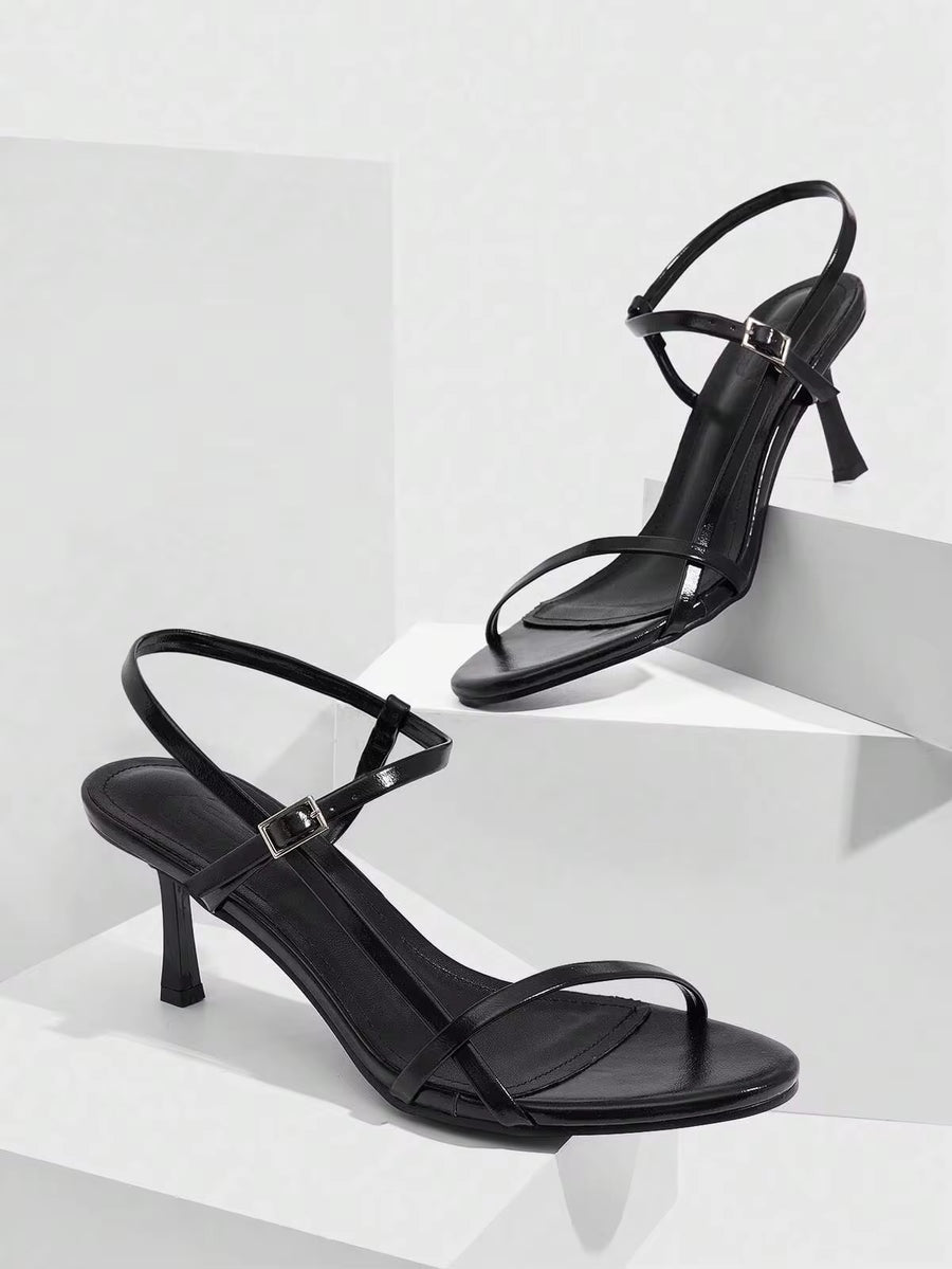 CUCCOO SZL Women Shoes Summer Round Toe Thin Heel Black Strap Side Buckle Back Lift Stylish Sexy Dinner Party Ladies High Heel Sandals Women's Shoes