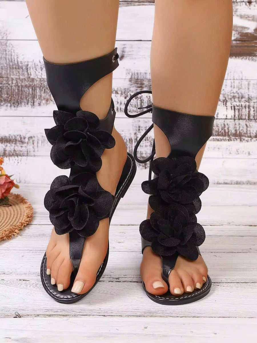 Women's Thong High-Top Floral Decor Beach Elegant Fashion Avant-Garde Bohemian Casual Sexy PU Flat Sandals Wedding Vacation Summer